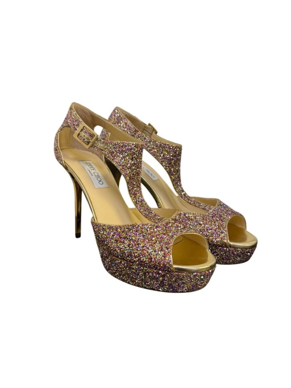 Jimmy Choo Glitter Peep Toe Platform Heels Multi-Color Size 40.5 EU/10.5